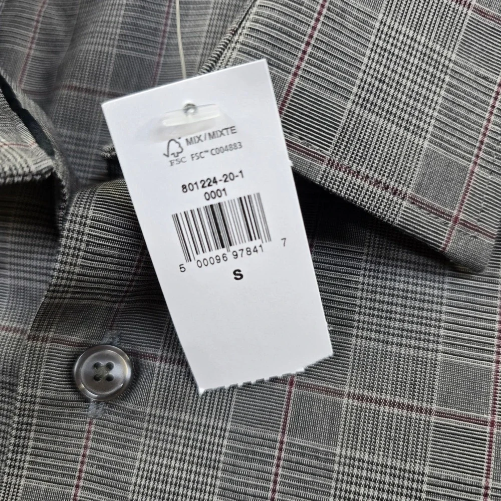 Banana Republic Casual Shirt‎ Mens Small Grey Cotton Plaid Athletic Fit NEW